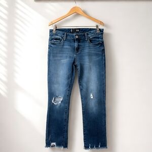 Kut from the Kloth Womens Blue Straight Leg Distressed Jeans With Raw Hem Size 4